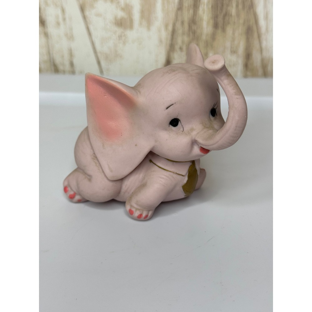 Vintage Pink Elephant Figurine Ceramic Baby Matte Collectible Decor